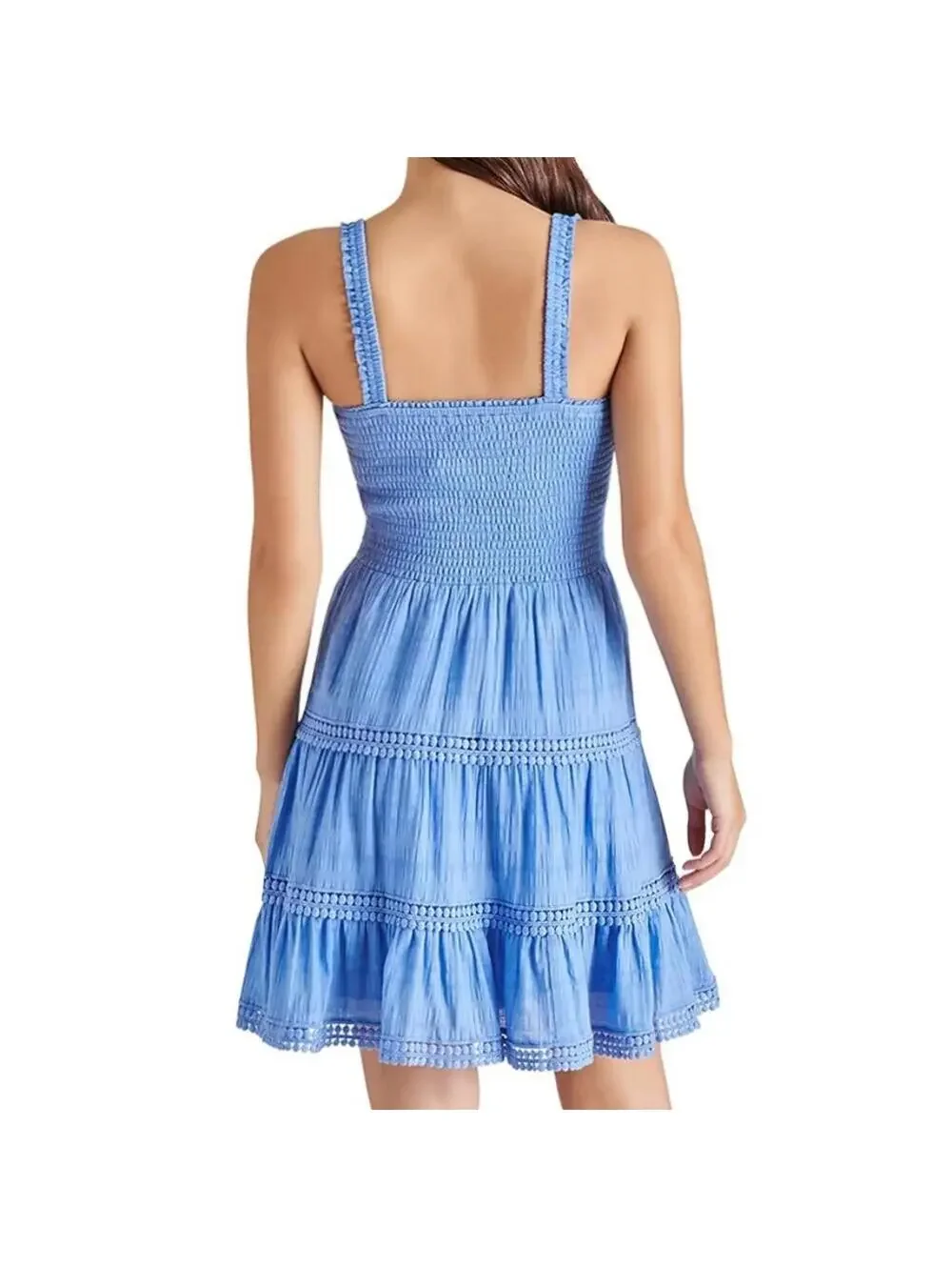 Steve Madden Kahina Smocked Tiered Cotton Sundress NWT Azure Blue Large